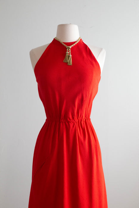 Iconic 1970's Halston Red Silk Bias Cut Halter Neck Dress / Small Xtabay Vintage Iconic 1970's Halston Red Silk Bias Cut Halter Neck Dress / Small Xtabay Vintage