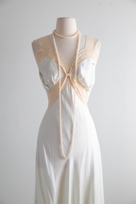 Heavenly 1930's Pale Blue Silk Bias Cut Nightgown With Lace Trim / ML