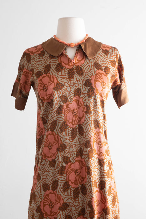 Rare 1920’s Silk Crepe Autumn Floral Print Day Dress / S