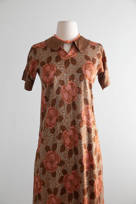 Rare 1920’s Silk Crepe Autumn Floral Print Day Dress / S