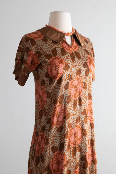 Rare 1920’s Silk Crepe Autumn Floral Print Day Dress / S