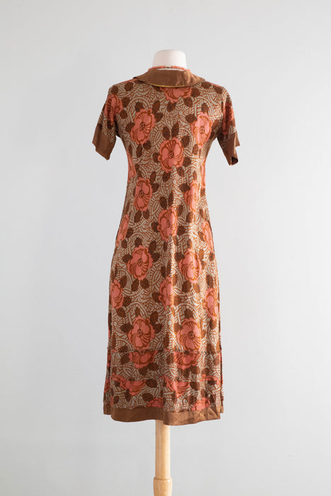 Rare 1920’s Silk Crepe Autumn Floral Print Day Dress / S