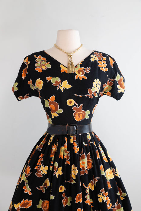 Vintage Early 1960's Burnt Orange Floral Pique Cotton Dress by Gallant / S