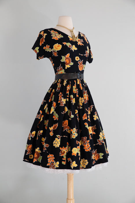 Vintage Early 1960's Burnt Orange Floral Pique Cotton Dress by Gallant / S