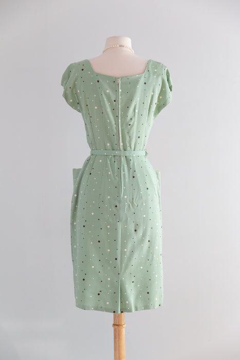 Classic 1950's Polka Dot Pistachio Wiggle Dress With Matching Bolero / S