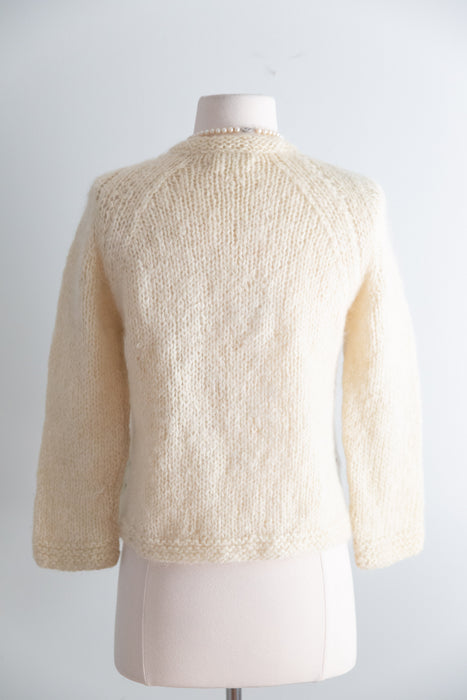 Sweet Early 1960's Floral Embroidered Mohair Cardigan Made in Italy / Small
