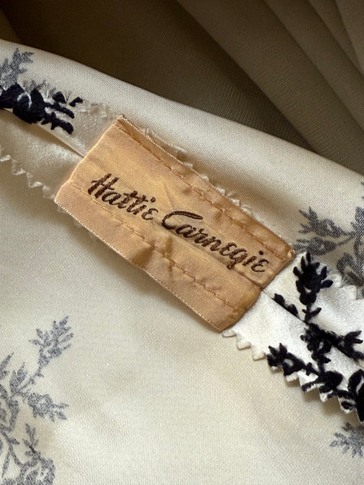 Exquisite 1950's Hattie Carnegie Ivory Silk and Flocked Velvet Evening Dress / SM