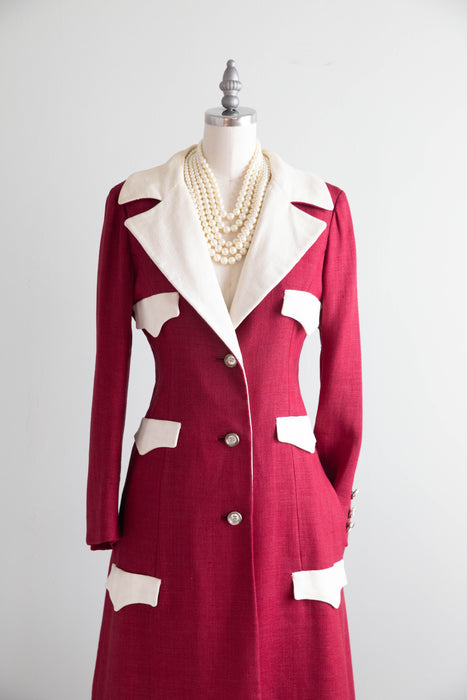 FAB 1960's Mamselle By Betty Carol Coat In Cranberry Linen / SM