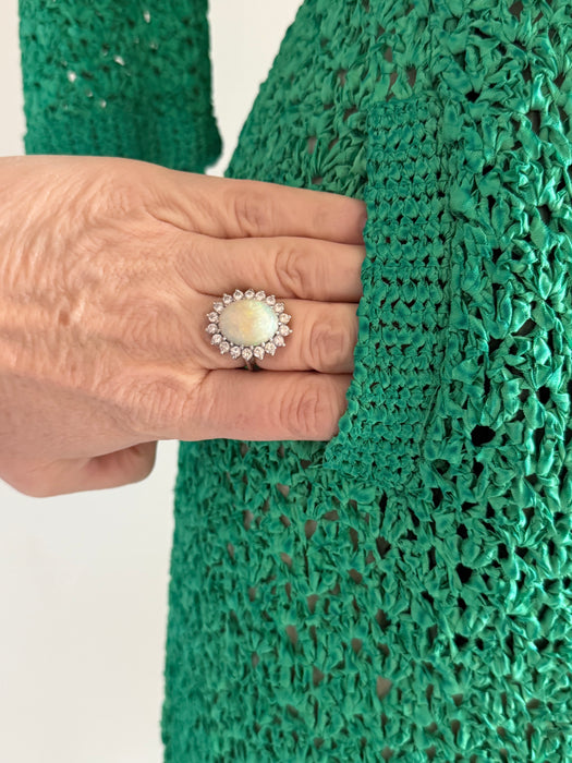 Beautiful 1960's I.Magnin Jade Green Crochet Dress With Pockets / M