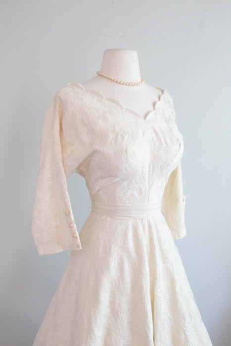 Lovely 1950's Ivory Brocade Party Dress / ML