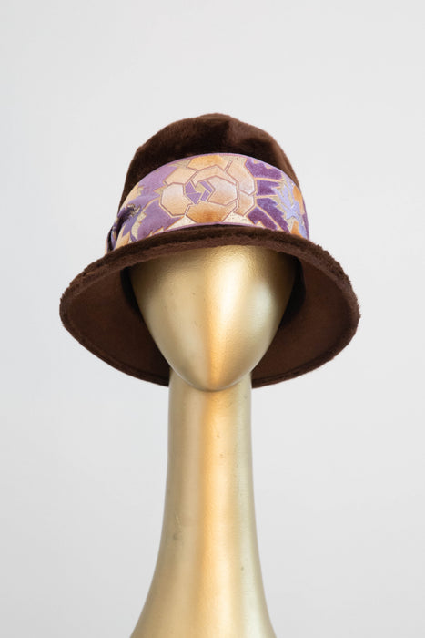 Fabulous 1960's Fur Felt Chocolate Cloche Hat With Deco Band By James Cambell