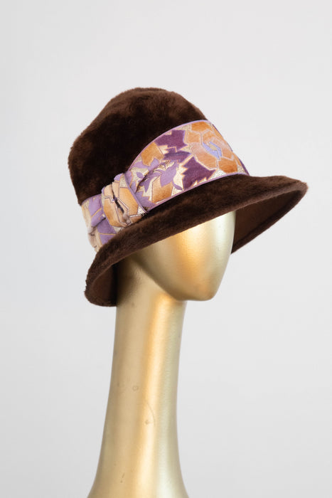Fabulous 1960's Fur Felt Chocolate Cloche Hat With Deco Band By James Cambell