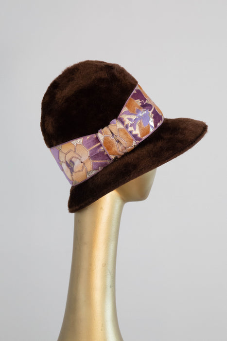 Fabulous 1960's Fur Felt Chocolate Cloche Hat With Deco Band By James Cambell