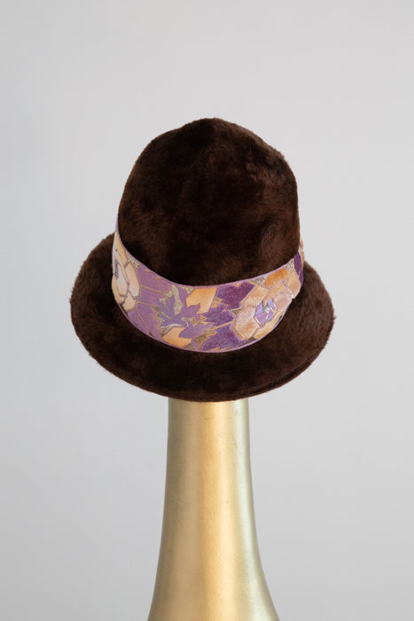 Fabulous 1960's Fur Felt Chocolate Cloche Hat With Deco Band By James Cambell