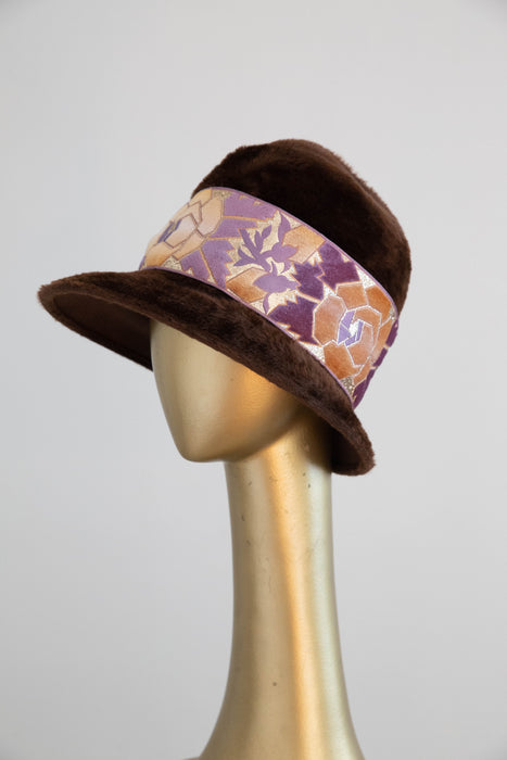Fabulous 1960's Fur Felt Chocolate Cloche Hat With Deco Band By James Cambell