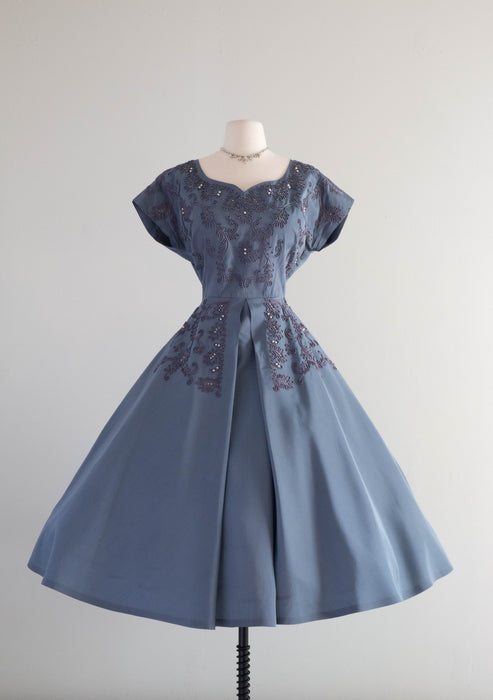 Stunning 1950's Eisenberg Originals French Blue Cocktail Dress / Large
