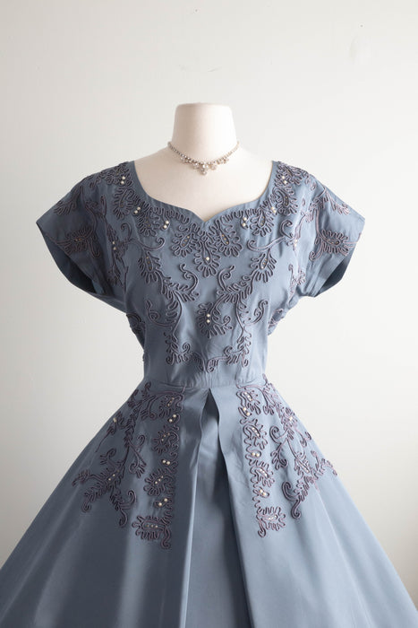 Stunning 1950's Eisenberg Originals French Blue Cocktail Dress / Large