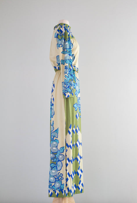 Iconic Early 1970's Paganne By Gene Berk Graphic Print Maxi Dress / ML