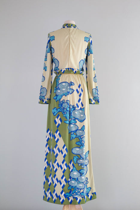 Iconic Early 1970's Paganne By Gene Berk Graphic Print Maxi Dress / ML