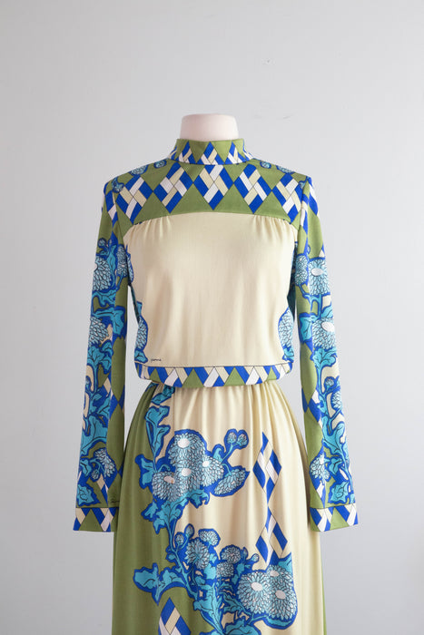 Iconic Early 1970's Paganne By Gene Berk Graphic Print Maxi Dress / ML