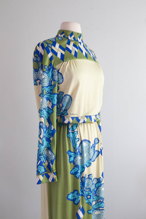 Iconic Early 1970's Paganne By Gene Berk Graphic Print Maxi Dress / ML