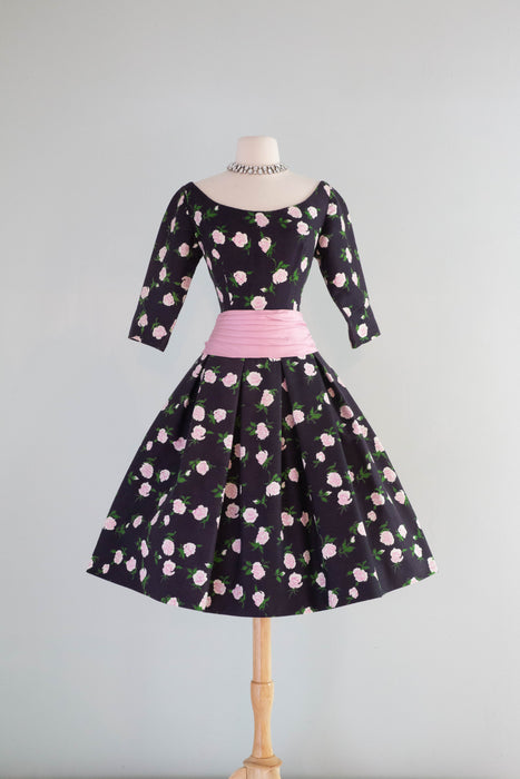 Classic 1950's French Couture Rose Print Party Dress Jean Dando Paris – Xtabay Vintage