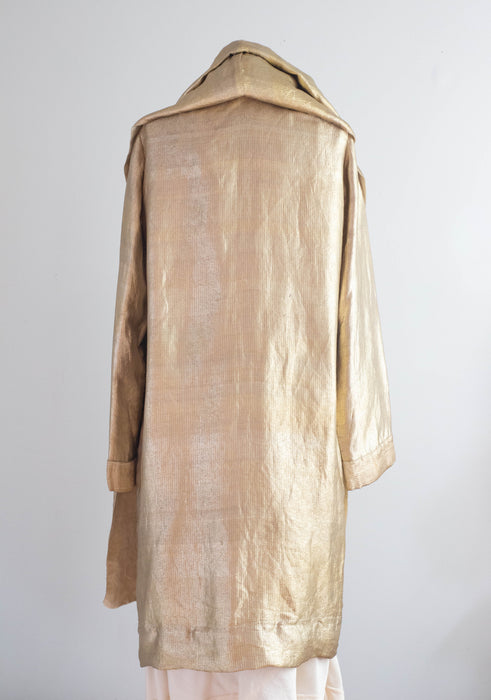 Rare 1920's Liquid Gold Lamé Opera Cocoon Coat With Hood & Velvet Lining / SM