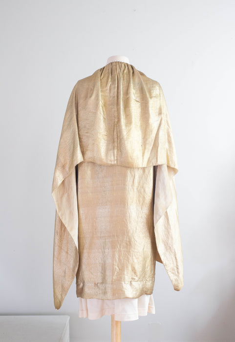 Rare 1920's Liquid Gold Lamé Opera Cocoon Coat With Hood & Velvet Lining / SM