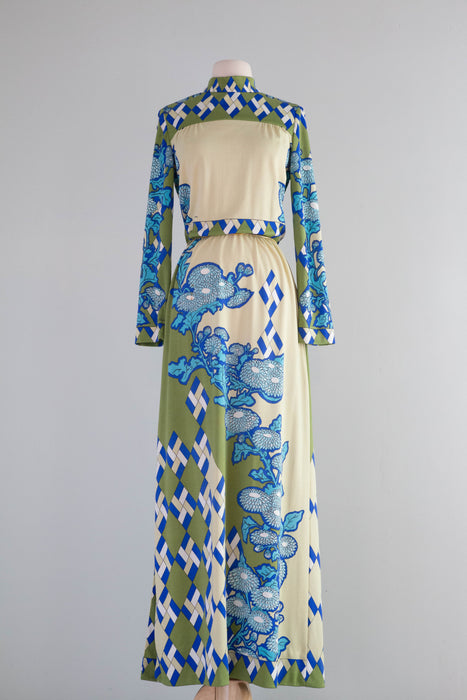 Iconic Early 1970's Paganne By Gene Berk Graphic Print Maxi Dress / ML