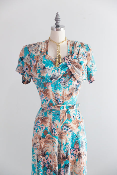 Magical 1940's Butterfly Catcher Novelty Print Silk Dress / S