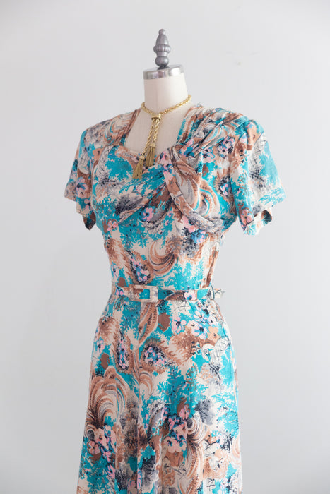 Magical 1940's Butterfly Catcher Novelty Print Silk Dress / S