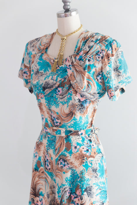 Magical 1940's Butterfly Catcher Novelty Print Silk Dress / S