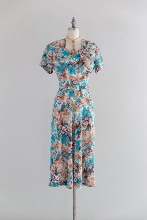Magical 1940's Butterfly Catcher Novelty Print Silk Dress / S