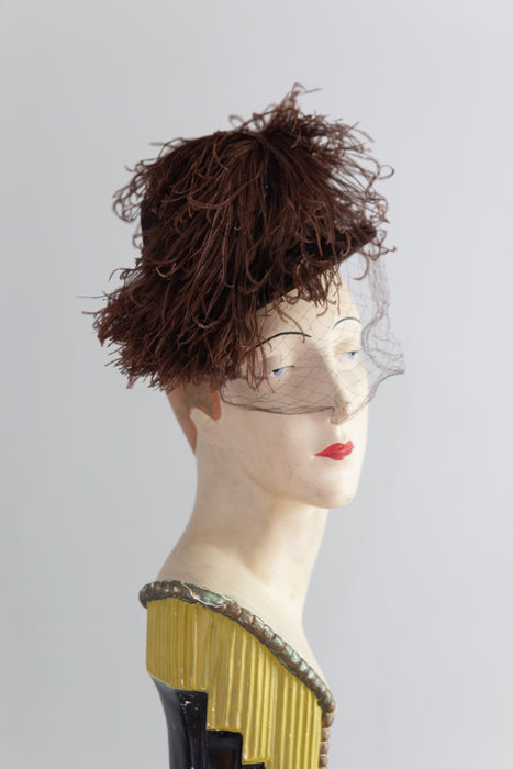 Glorious 1930's-40's era Autumnal Ostrich Feather Tilt Hat / OS
