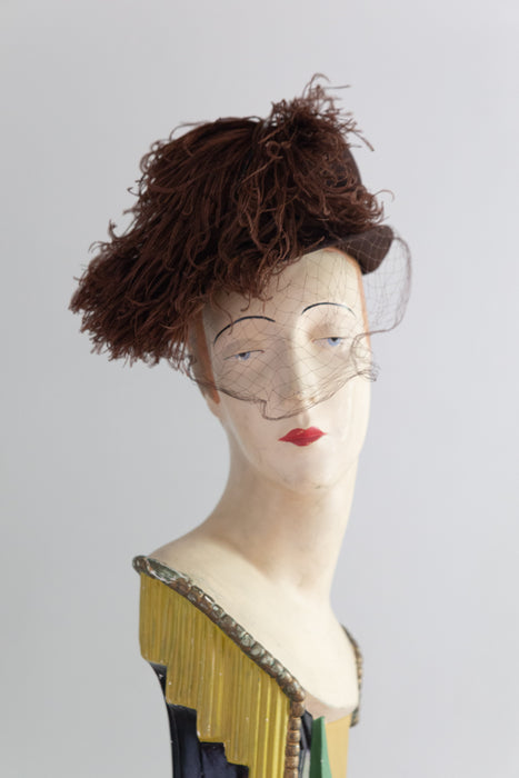 Glorious 1930's-40's era Autumnal Ostrich Feather Tilt Hat / OS