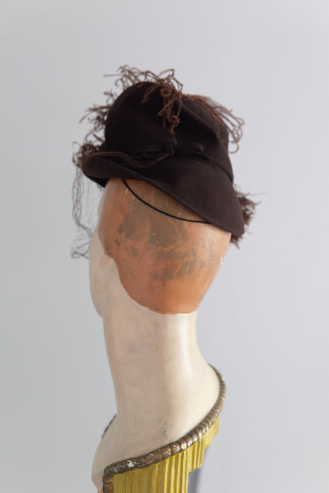 Glorious 1930's-40's era Autumnal Ostrich Feather Tilt Hat / OS