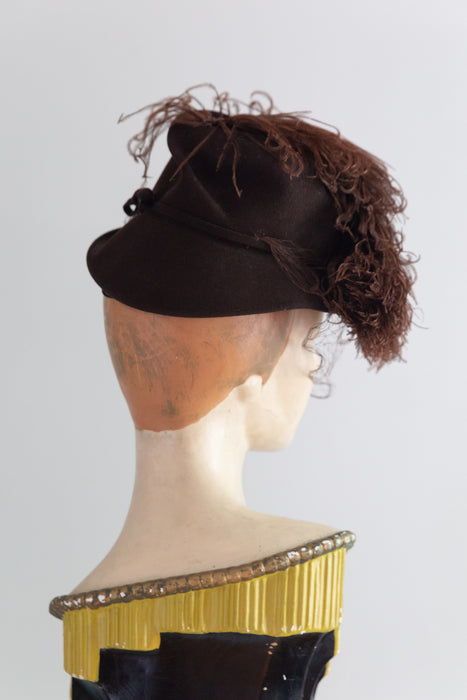 Glorious 1930's-40's era Autumnal Ostrich Feather Tilt Hat / OS