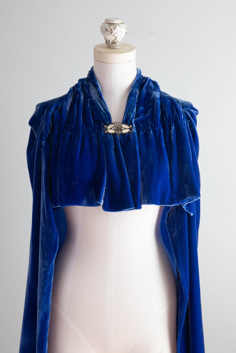 Stunning 1930's Sapphire Silk Velvet Evening Cape / OSFM