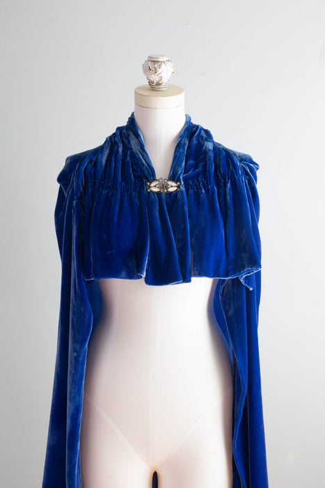 Stunning 1930's Sapphire Silk Velvet Evening Cape / OSFM