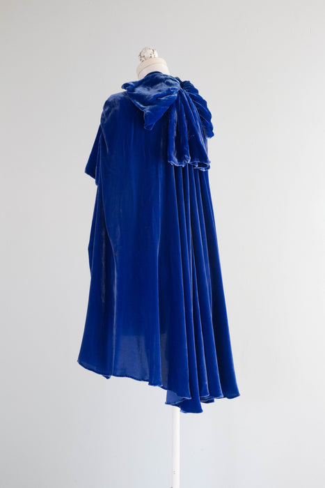 Stunning 1930's Sapphire Silk Velvet Evening Cape / OSFM