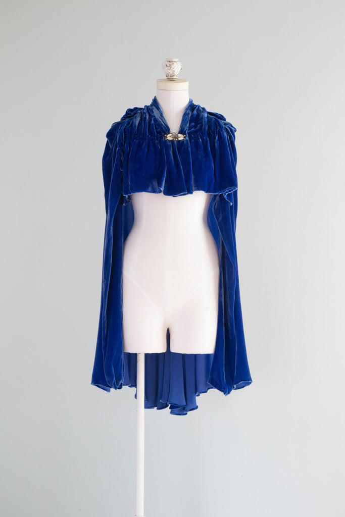 Vintage 2024 60s sapphire blue velvet cape coat