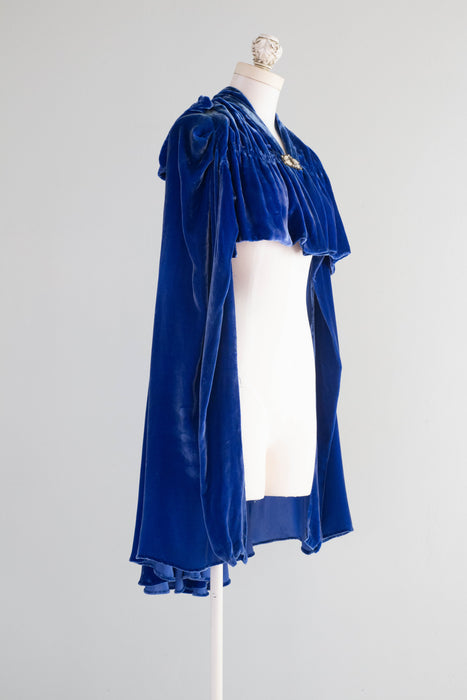 Stunning 1930's Sapphire Silk Velvet Evening Cape / OSFM