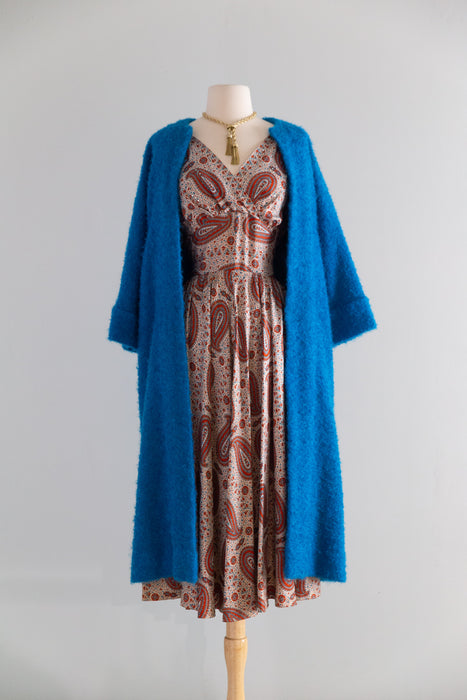 Fabulous 1950's Autumnal Paisley Print Silk Dress / SM
