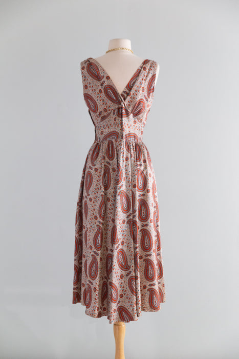 Fabulous 1950's Autumnal Paisley Print Silk Dress / SM