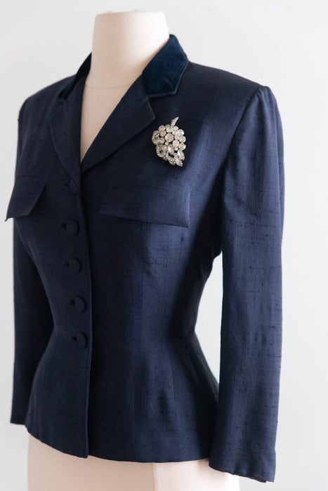 Impeccable 1950's Navy Blue Silk Jacket From Nicholas Ungar / SM