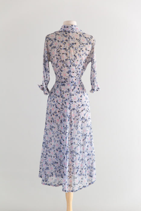 Dreamy 1950's Floral Print Day Dress in Cotton Voile / M