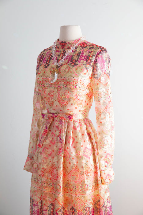 Fabulous Late 1960's Don Luis de Espana Metallic Gold Lame' Psychedelic Evening Dress / SM