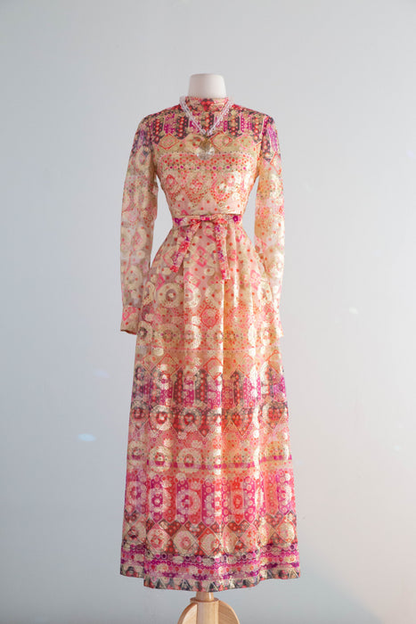 Fabulous Late 1960's Don Luis de Espana Metallic Gold Lame' Psychedelic Evening Dress / SM