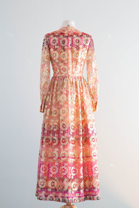 Fabulous Late 1960's Don Luis de Espana Metallic Gold Lame' Psychedelic Evening Dress / SM