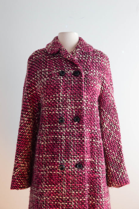 Fabulous 1960's Raspberry, Cherry & Vanilla Mohair Tweed Coat / SM